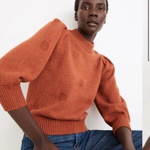 Madewell Dotted Eaton Puff-Sleeve Pullover Sweater XS Cotton Merino Yarn